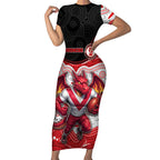 Custom Dragons Short Sleeve Bodycon Dress Warrior Mascot With Aboriginal Indigenous