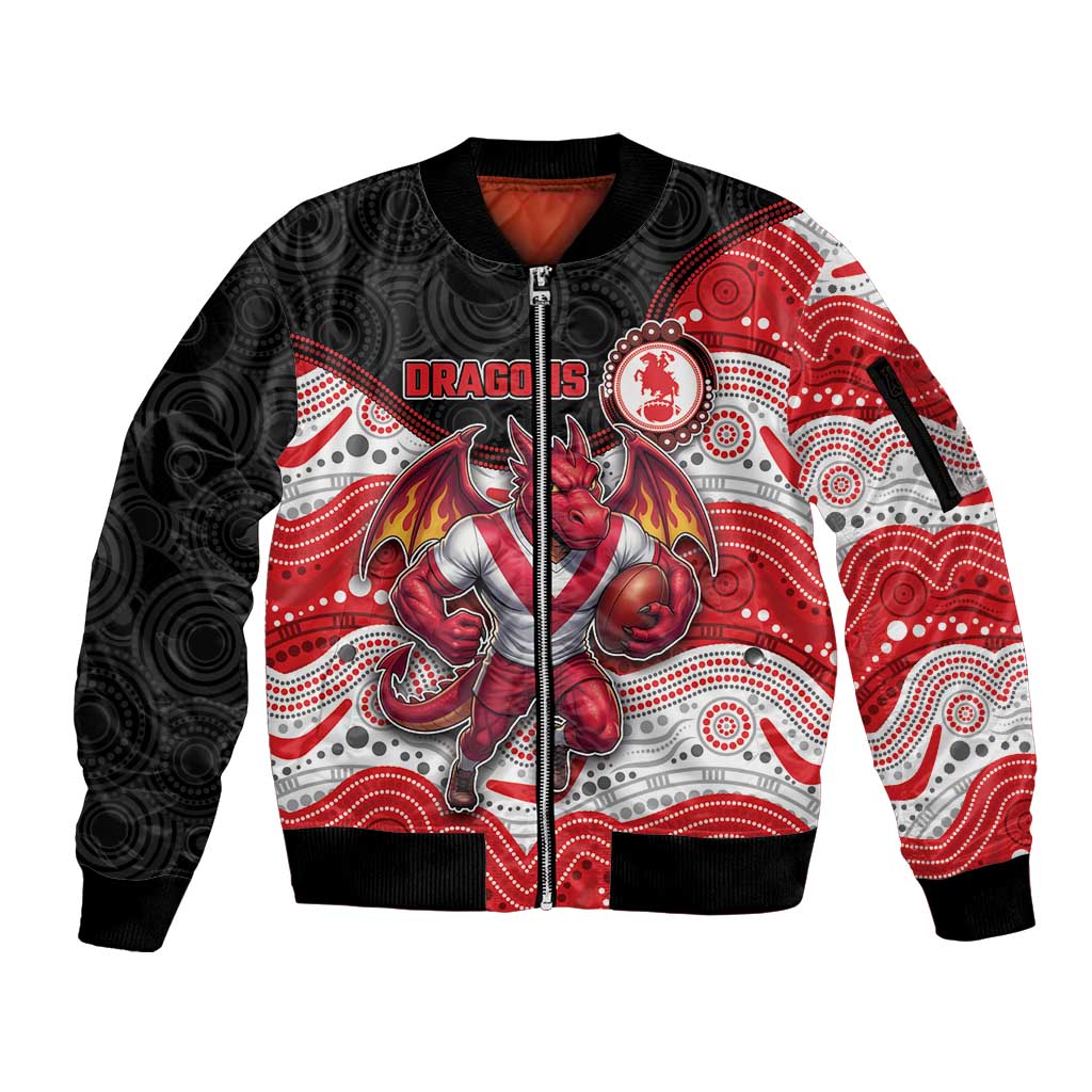Custom Dragons Sleeve Zip Bomber Jacket Warrior Mascot With Aboriginal Indigenous