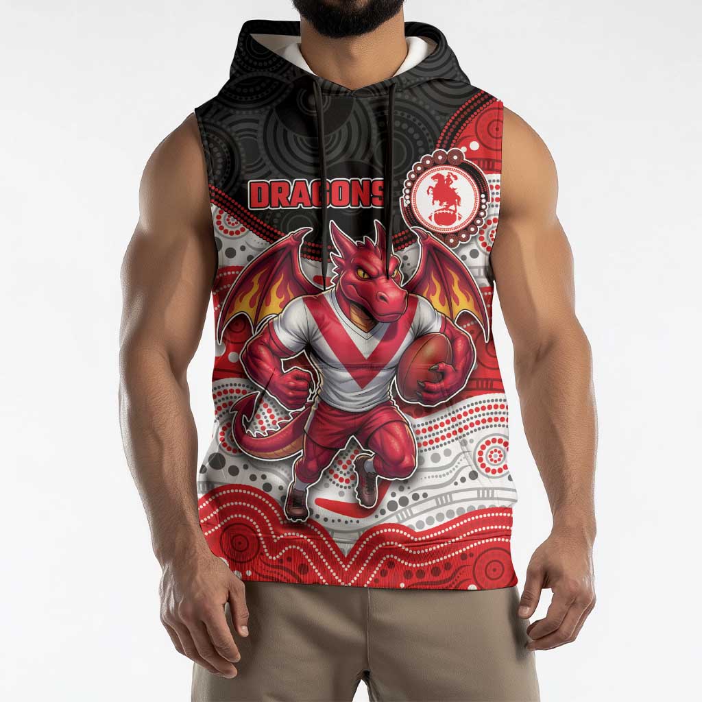 Custom Dragons Sleeveless Hoodie Warrior Mascot With Aboriginal Indigenous