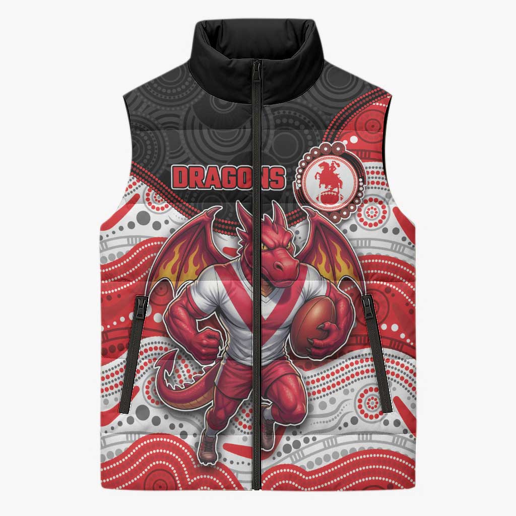 Custom Dragons Sleeveless Puffer Jacket Warrior Mascot With Aboriginal Indigenous