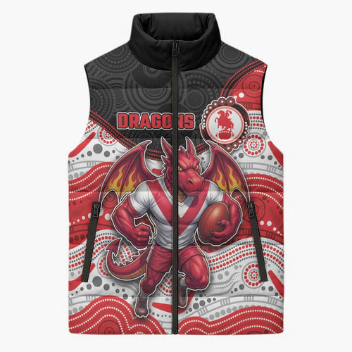 Custom Dragons Sleeveless Puffer Jacket Warrior Mascot With Aboriginal Indigenous