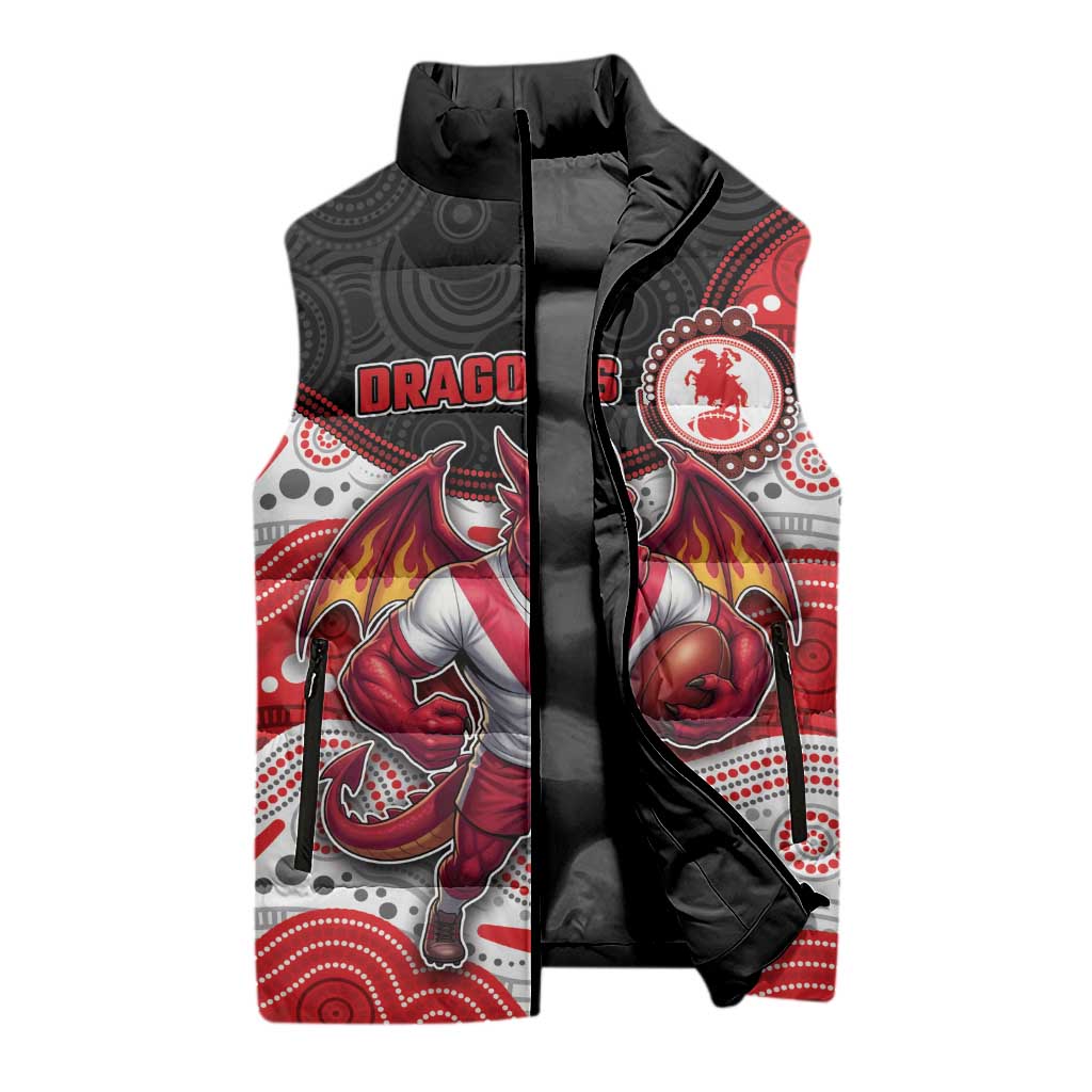 Custom Dragons Sleeveless Puffer Jacket Warrior Mascot With Aboriginal Indigenous