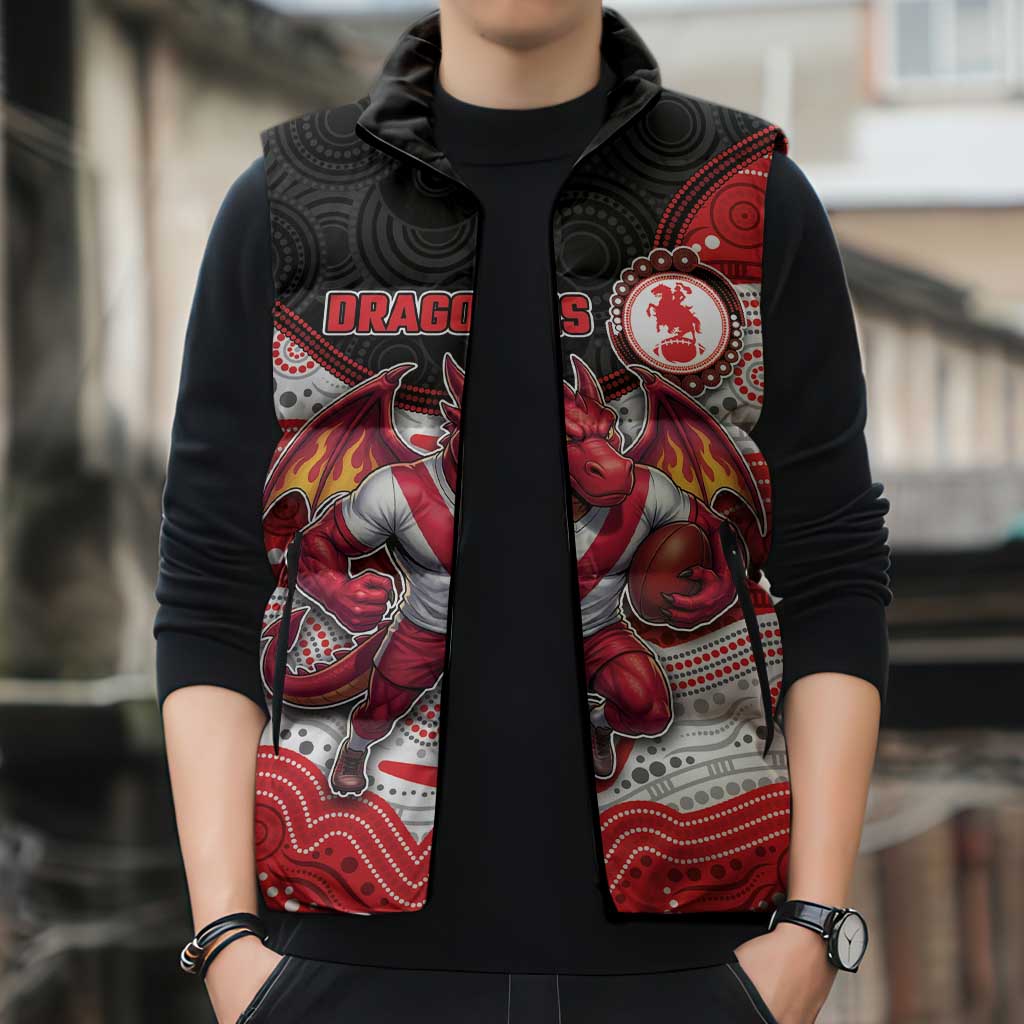 Custom Dragons Sleeveless Puffer Jacket Warrior Mascot With Aboriginal Indigenous