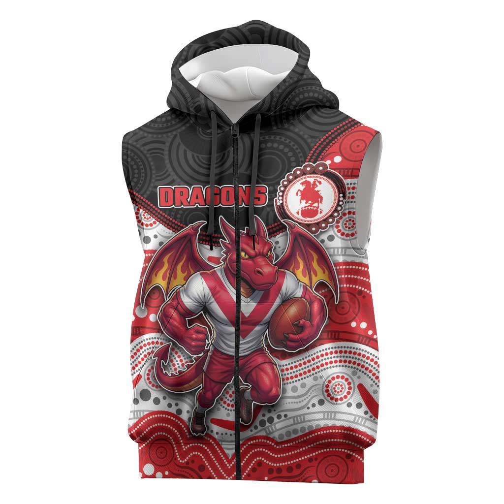 Custom Dragons Sleeveless Zip Hoodie Warrior Mascot With Aboriginal Indigenous