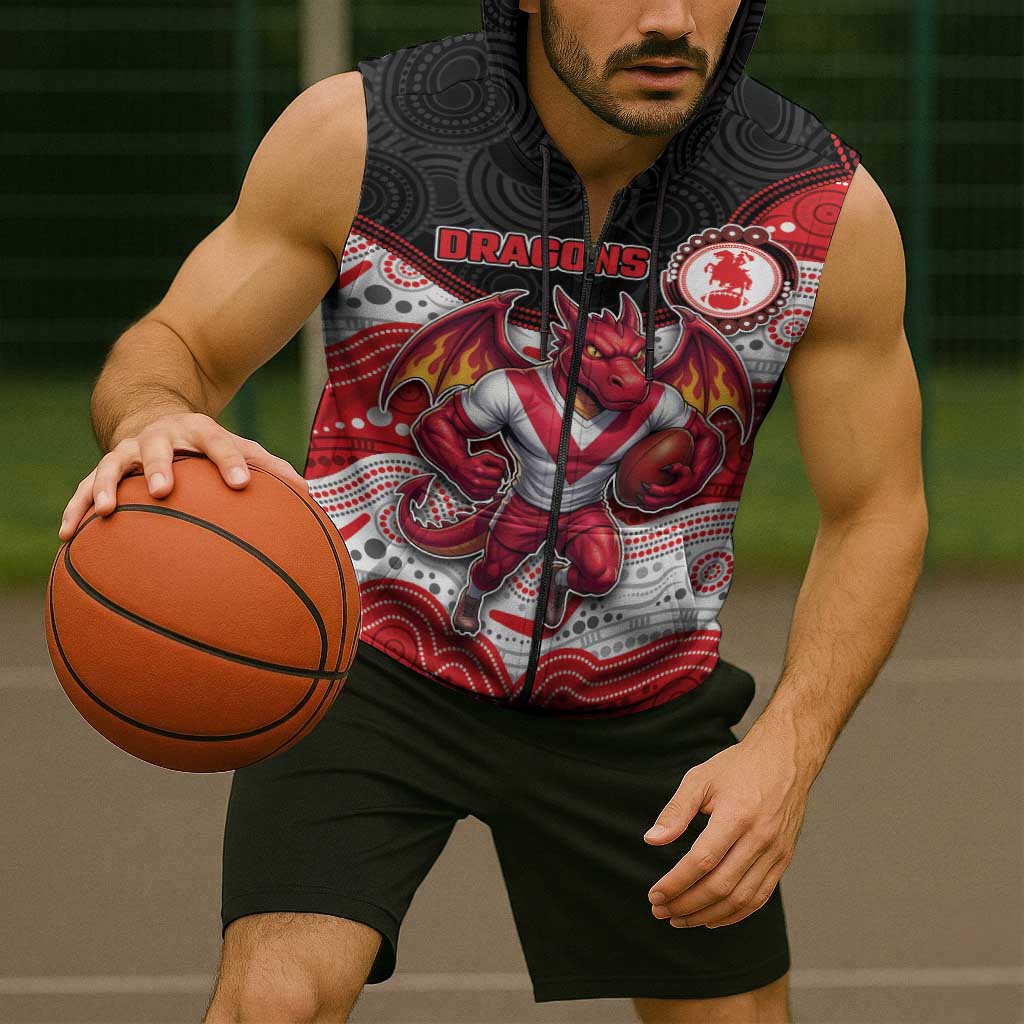 Custom Dragons Sleeveless Zip Hoodie Warrior Mascot With Aboriginal Indigenous