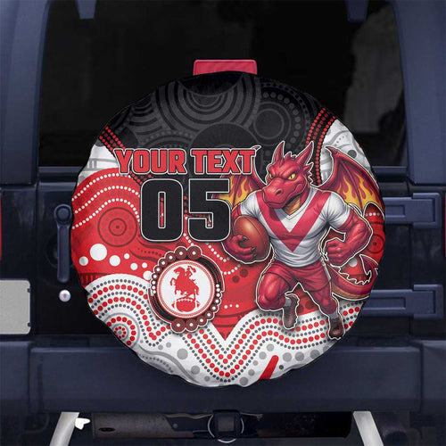 Custom Dragons Spare Tire Cover Warrior Mascot With Aboriginal Indigenous