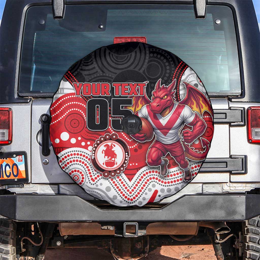 Custom Dragons Spare Tire Cover Warrior Mascot With Aboriginal Indigenous