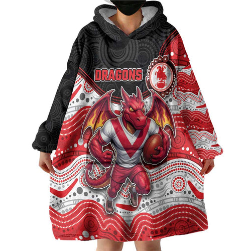 Custom Dragons Wearable Blanket Hoodie Warrior Mascot With Aboriginal Indigenous