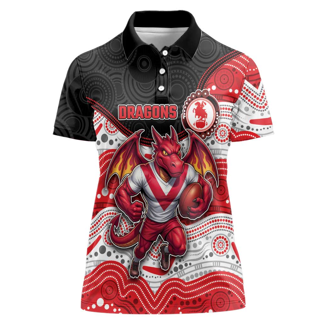 Custom Dragons Women Polo Shirt Warrior Mascot With Aboriginal Indigenous