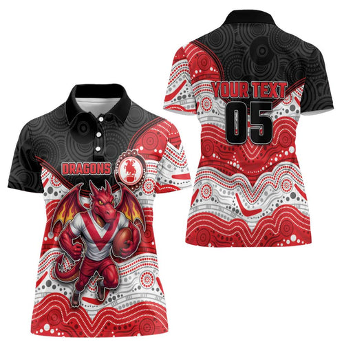 Custom Dragons Women Polo Shirt Warrior Mascot With Aboriginal Indigenous