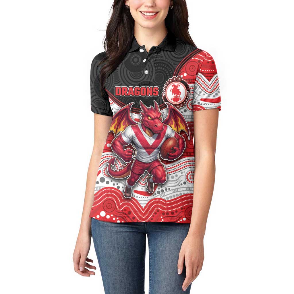 Custom Dragons Women Polo Shirt Warrior Mascot With Aboriginal Indigenous