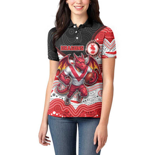 Custom Dragons Women Polo Shirt Warrior Mascot With Aboriginal Indigenous