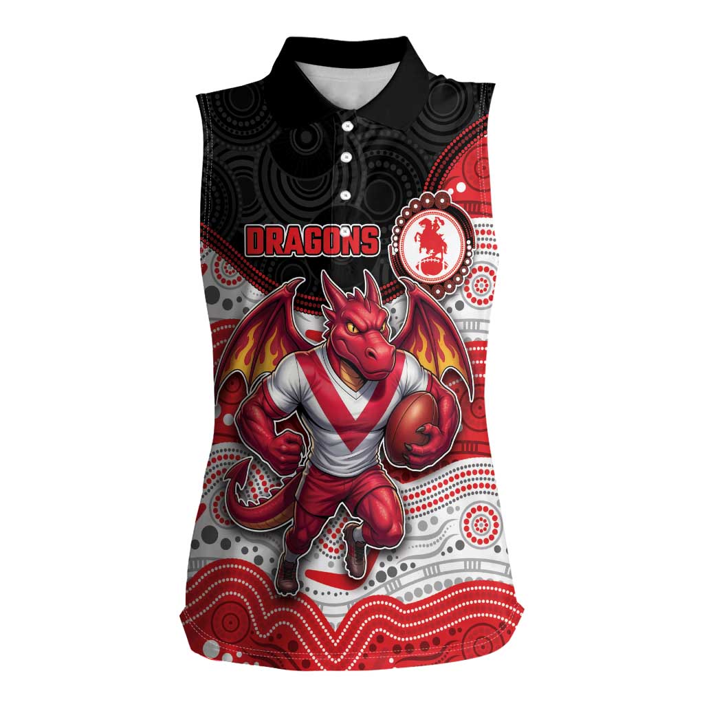Custom Dragons Women Sleeveless Polo Shirt Warrior Mascot With Aboriginal Indigenous