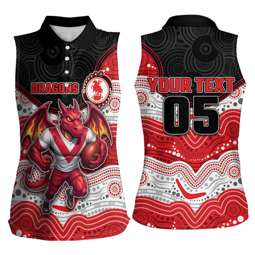 Custom Dragons Women Sleeveless Polo Shirt Warrior Mascot With Aboriginal Indigenous