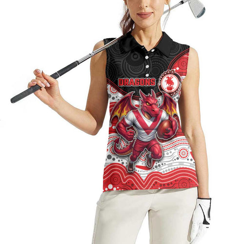 Custom Dragons Women Sleeveless Polo Shirt Warrior Mascot With Aboriginal Indigenous