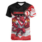 Custom Dragons Women V-Neck T-Shirt Warrior Mascot With Aboriginal Indigenous