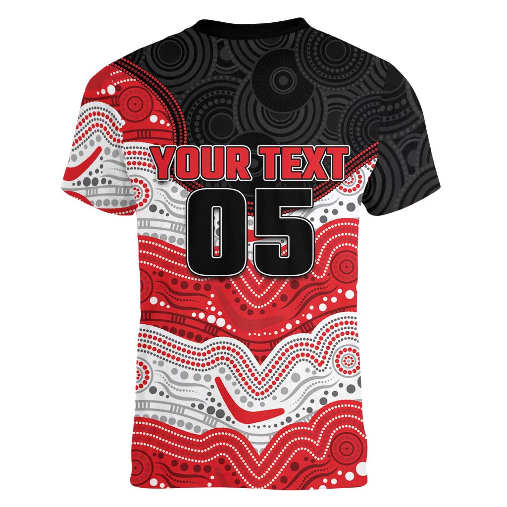 Custom Dragons Women V-Neck T-Shirt Warrior Mascot With Aboriginal Indigenous