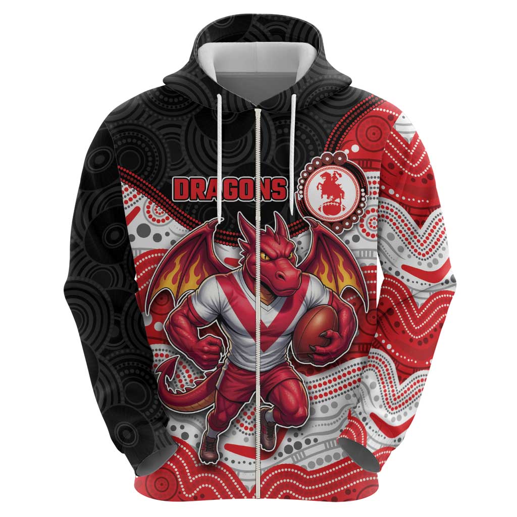 Custom Dragons Zip Hoodie Warrior Mascot With Aboriginal Indigenous