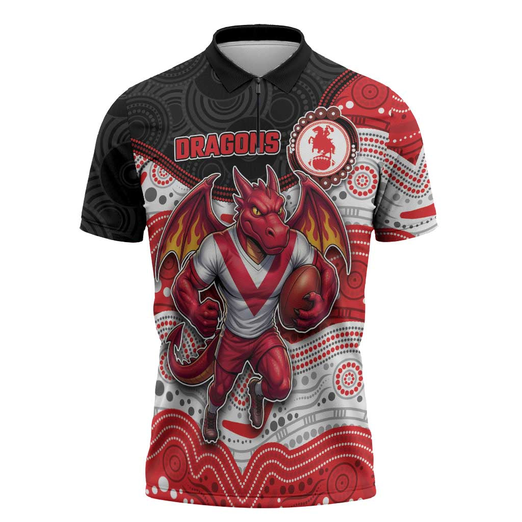 Custom Dragons Zipper Polo Shirt Warrior Mascot With Aboriginal Indigenous