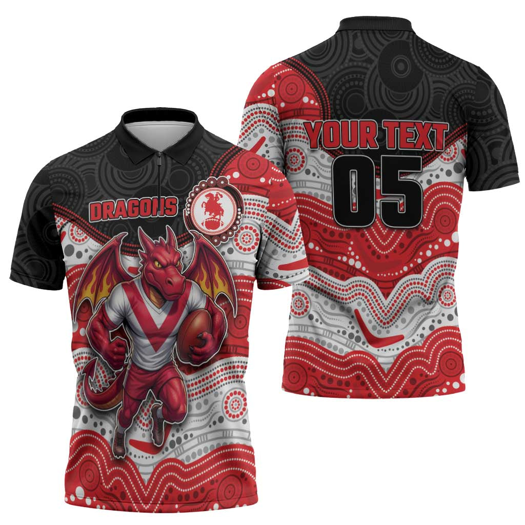 Custom Dragons Zipper Polo Shirt Warrior Mascot With Aboriginal Indigenous