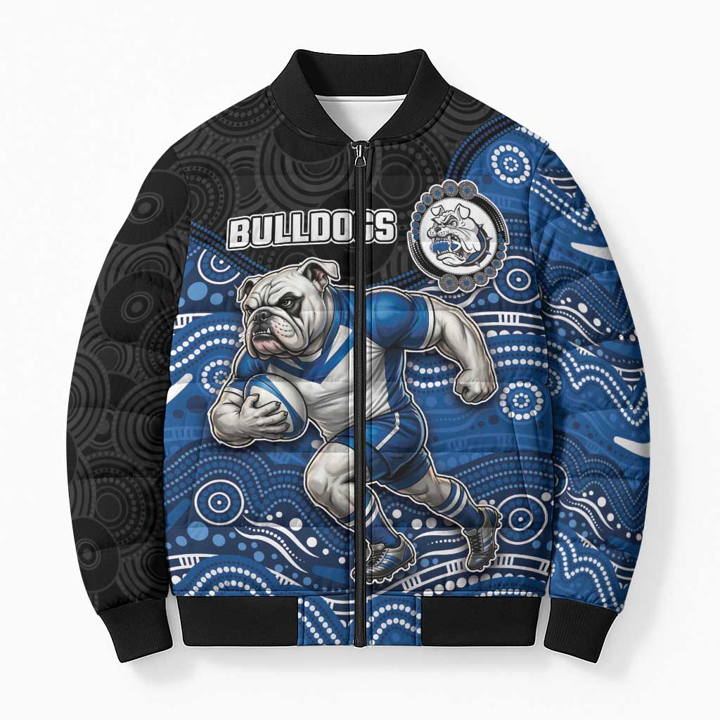 Custom Bulldogs Bomber Puffer Jacket Dog Mascot With Aboriginal Indigenous