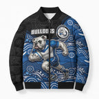 Custom Bulldogs Bomber Puffer Jacket Dog Mascot With Aboriginal Indigenous