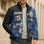 Custom Bulldogs Bomber Puffer Jacket Dog Mascot With Aboriginal Indigenous