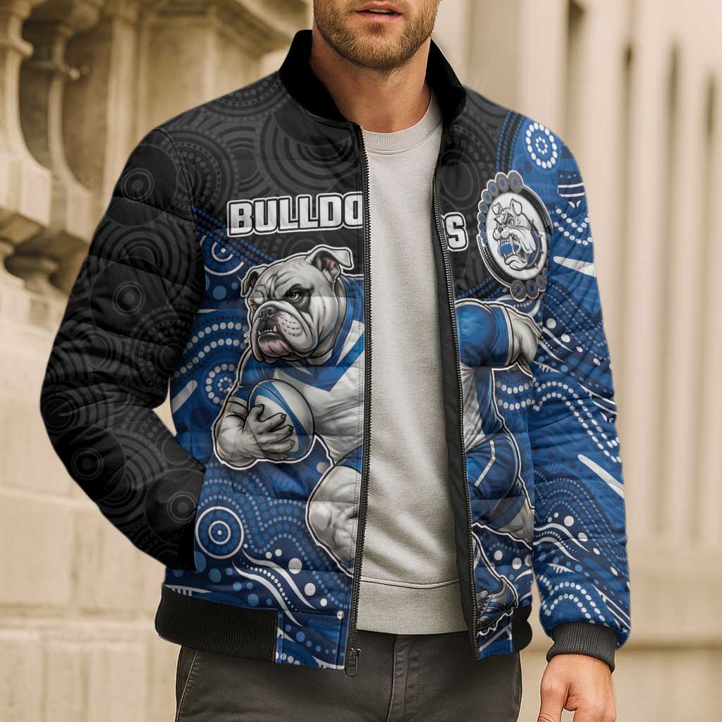 Custom Bulldogs Bomber Puffer Jacket Dog Mascot With Aboriginal Indigenous