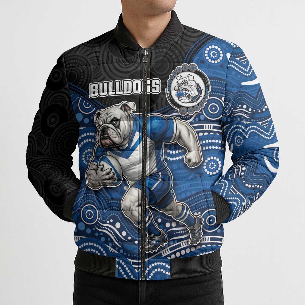 Custom Bulldogs Bomber Puffer Jacket Dog Mascot With Aboriginal Indigenous