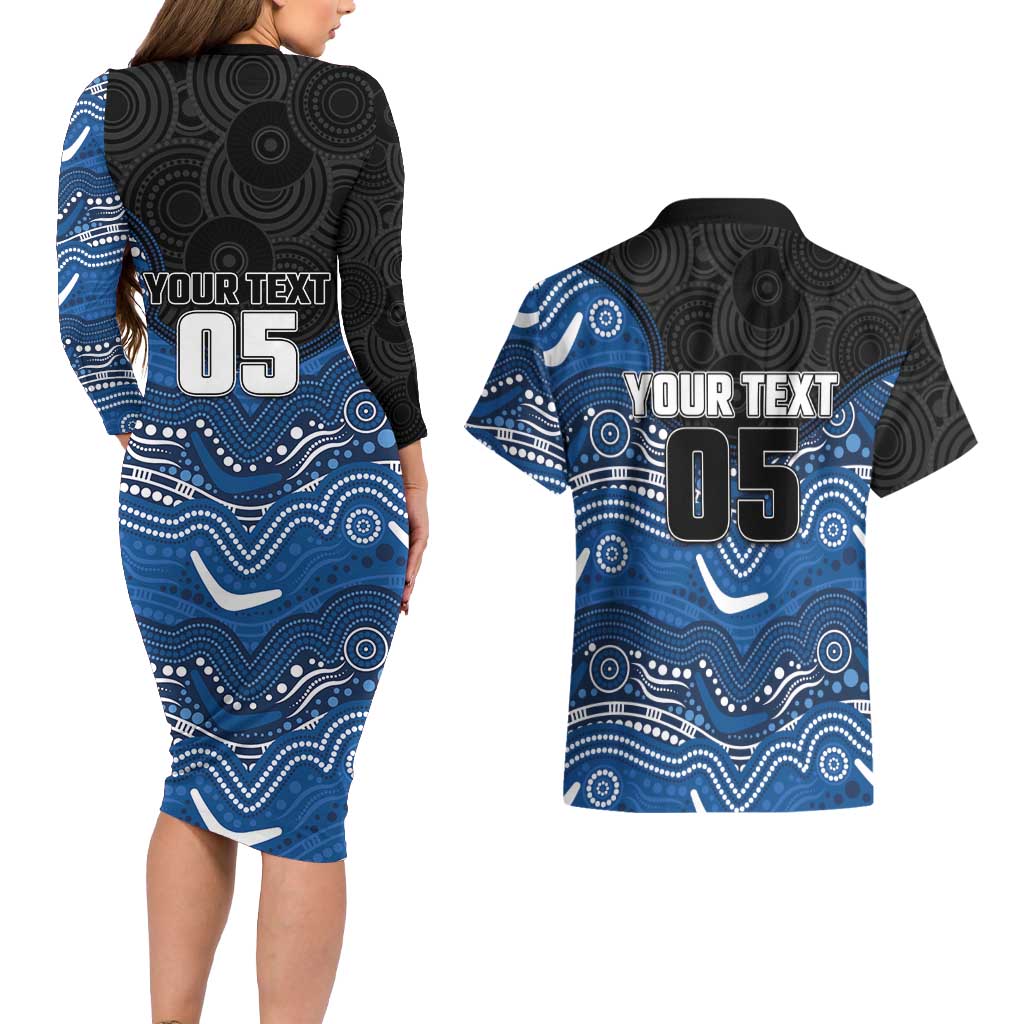 Custom Bulldogs Couples Matching Long Sleeve Bodycon Dress and Hawaiian Shirt Dog Mascot With Aboriginal Indigenous