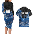 Custom Bulldogs Couples Matching Long Sleeve Bodycon Dress and Hawaiian Shirt Dog Mascot With Aboriginal Indigenous