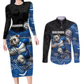 Custom Bulldogs Couples Matching Long Sleeve Bodycon Dress and Long Sleeve Button Shirt Dog Mascot With Aboriginal Indigenous