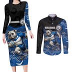 Custom Bulldogs Couples Matching Long Sleeve Bodycon Dress and Long Sleeve Button Shirt Dog Mascot With Aboriginal Indigenous