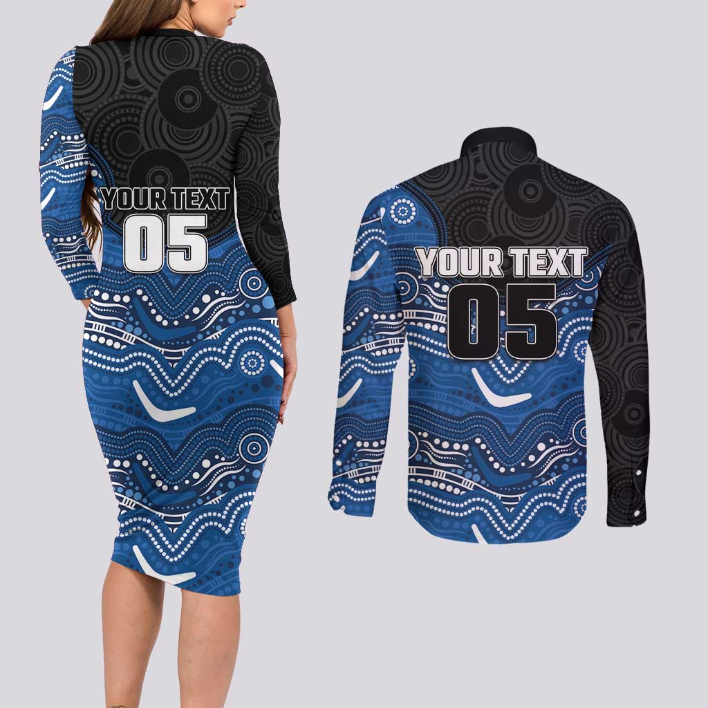 Custom Bulldogs Couples Matching Long Sleeve Bodycon Dress and Long Sleeve Button Shirt Dog Mascot With Aboriginal Indigenous