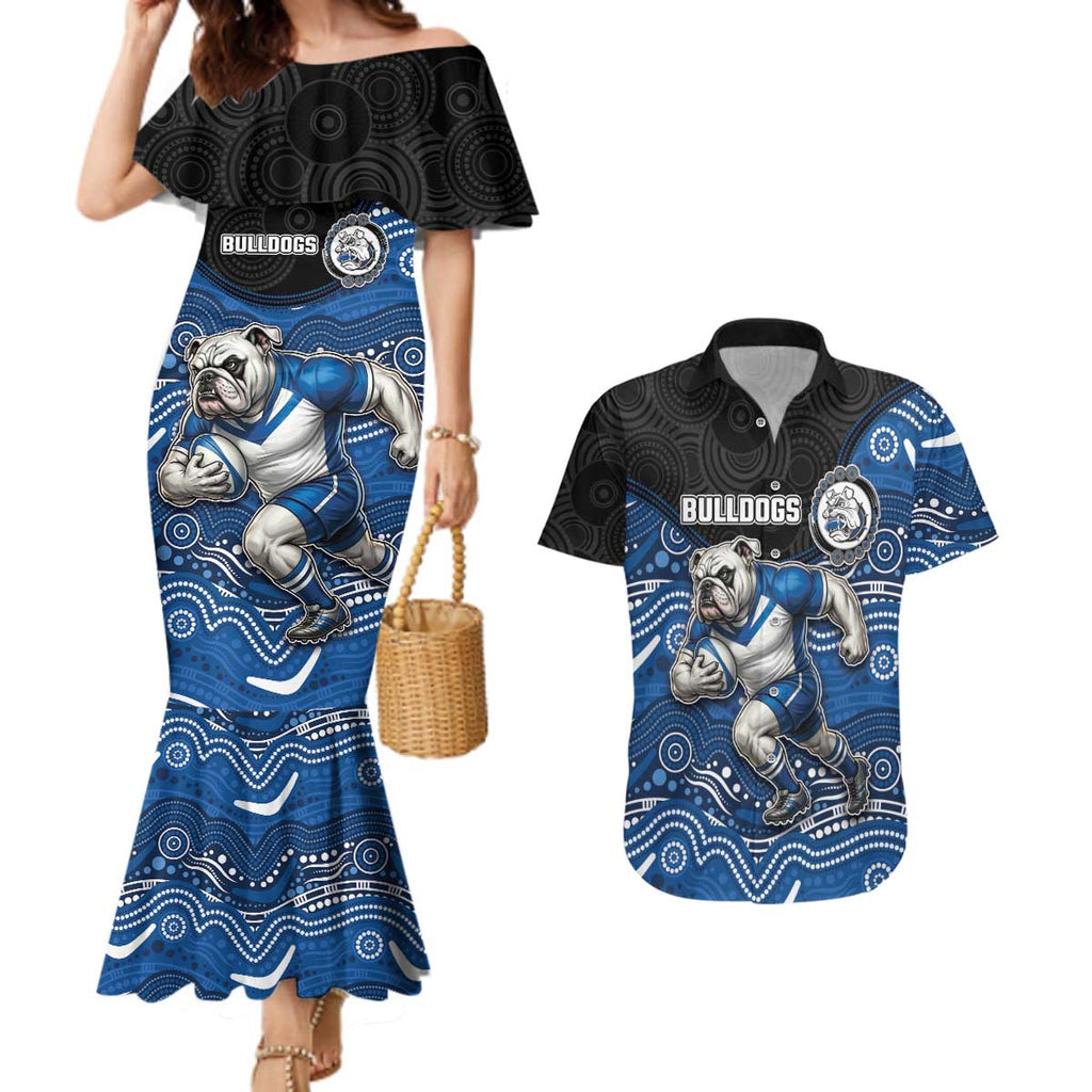 Custom Bulldogs Couples Matching Mermaid Dress and Hawaiian Shirt Dog Mascot With Aboriginal Indigenous