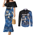 Custom Bulldogs Couples Matching Mermaid Dress and Long Sleeve Button Shirt Dog Mascot With Aboriginal Indigenous