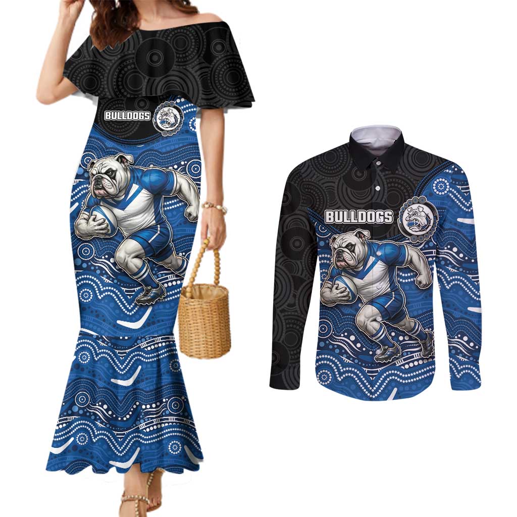 Custom Bulldogs Couples Matching Mermaid Dress and Long Sleeve Button Shirt Dog Mascot With Aboriginal Indigenous