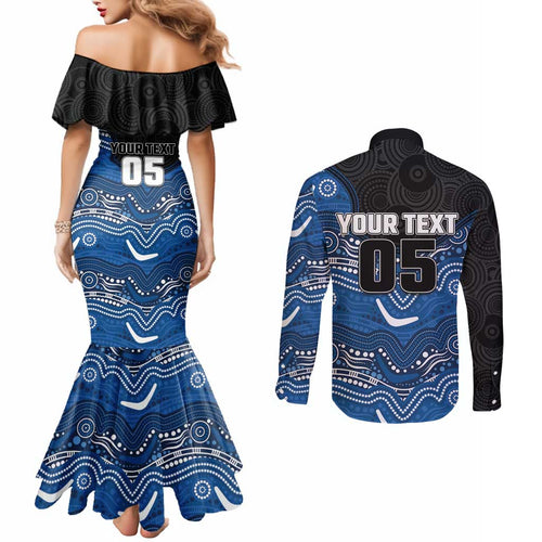 Custom Bulldogs Couples Matching Mermaid Dress and Long Sleeve Button Shirt Dog Mascot With Aboriginal Indigenous
