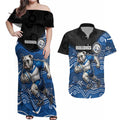 Custom Bulldogs Couples Matching Off Shoulder Maxi Dress and Hawaiian Shirt Dog Mascot With Aboriginal Indigenous