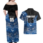 Custom Bulldogs Couples Matching Off Shoulder Maxi Dress and Hawaiian Shirt Dog Mascot With Aboriginal Indigenous
