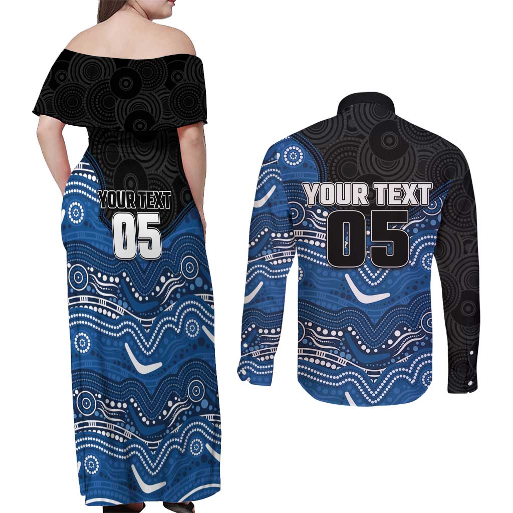 Custom Bulldogs Couples Matching Off Shoulder Maxi Dress and Long Sleeve Button Shirt Dog Mascot With Aboriginal Indigenous