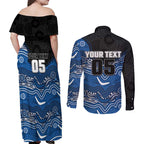Custom Bulldogs Couples Matching Off Shoulder Maxi Dress and Long Sleeve Button Shirt Dog Mascot With Aboriginal Indigenous