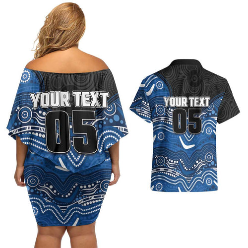 Custom Bulldogs Couples Matching Off Shoulder Short Dress and Hawaiian Shirt Dog Mascot With Aboriginal Indigenous