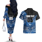 Custom Bulldogs Couples Matching Off The Shoulder Long Sleeve Dress and Hawaiian Shirt Dog Mascot With Aboriginal Indigenous