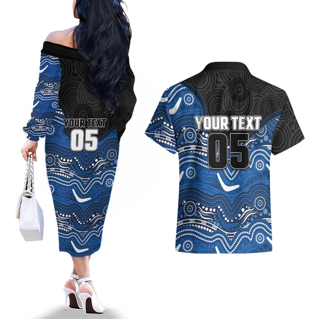 Custom Bulldogs Couples Matching Off The Shoulder Long Sleeve Dress and Hawaiian Shirt Dog Mascot With Aboriginal Indigenous