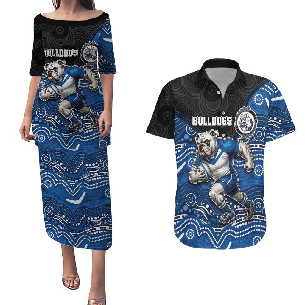 Custom Bulldogs Couples Matching Puletasi and Hawaiian Shirt Dog Mascot With Aboriginal Indigenous