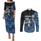Custom Bulldogs Couples Matching Puletasi and Long Sleeve Button Shirt Dog Mascot With Aboriginal Indigenous