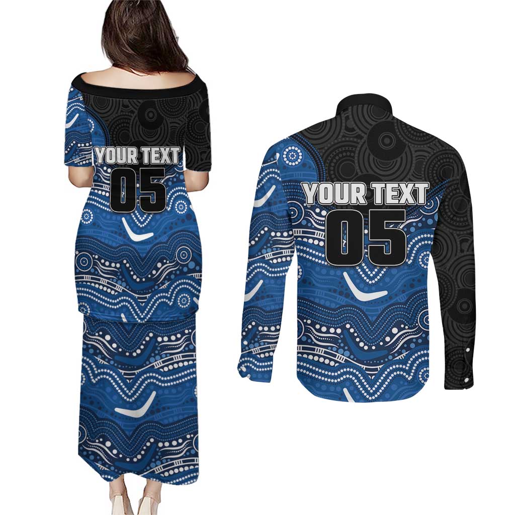 Custom Bulldogs Couples Matching Puletasi and Long Sleeve Button Shirt Dog Mascot With Aboriginal Indigenous