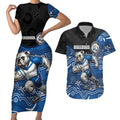 Custom Bulldogs Couples Matching Short Sleeve Bodycon Dress and Hawaiian Shirt Dog Mascot With Aboriginal Indigenous
