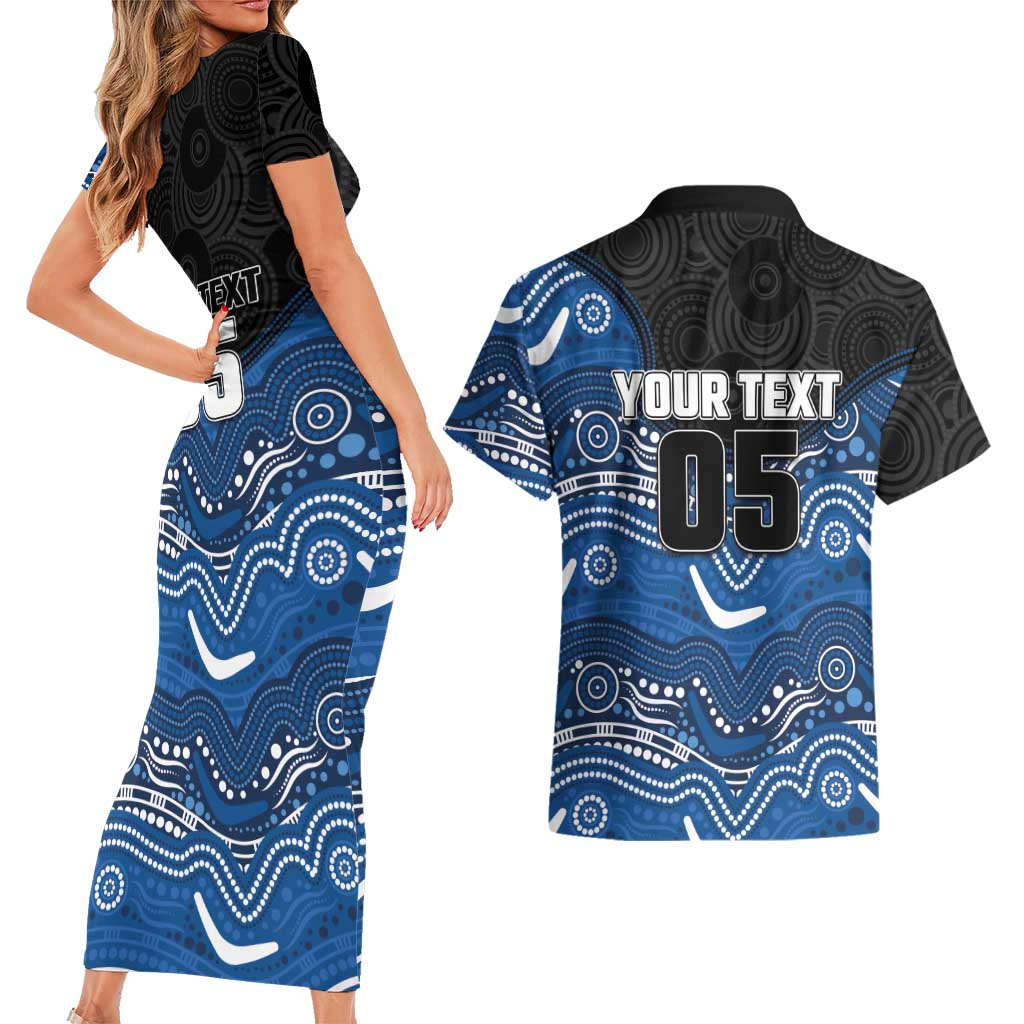 Custom Bulldogs Couples Matching Short Sleeve Bodycon Dress and Hawaiian Shirt Dog Mascot With Aboriginal Indigenous